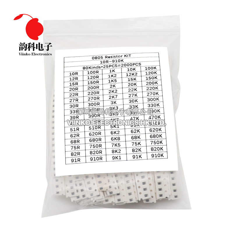0805 5% SMD Resistor Kit 10Ohm~910KOhm 80valuesX25pcs=2000pcs Chip Resistor Assorted Kit Samples kit