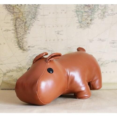 Creative Hippo Couple Leather Sculpture Abstract African Hippo Animal Office Souvenir Home Decoration Birthday Gift for Kid
