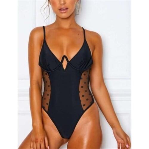 Swimwear Women One Piece Swimsuit Bikini Push Up Monokini Dot Mesh Bodysuit Romper Beach Wear Bathing Suit Ladies Holiday
