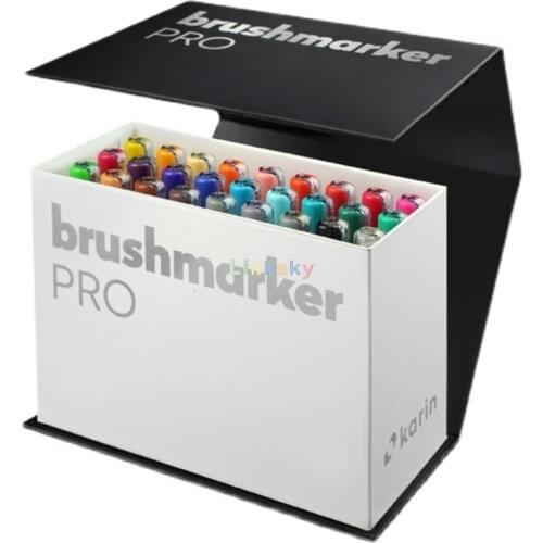 Karin Mini Box Pro 26 Piece + 1 Blender, Transparent Body with Ink Free System Brush Marker Pro Brush, 2.4 ml Liquid Colour