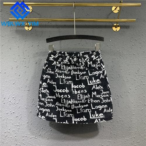 2021 Summer New Women Denim Skirt Pocket Fashion Letter Print Package Hip Mini Skirt Female High waist A-Line Jeans Short Skirts