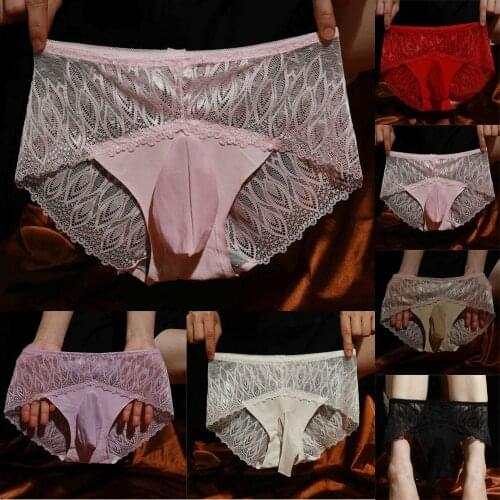 Mens Lace Seamless Thong Comfy Breathable Briefs Underwear Sexy Penis Sheath Pouch Briefs G Strings Jockstrap Underwears