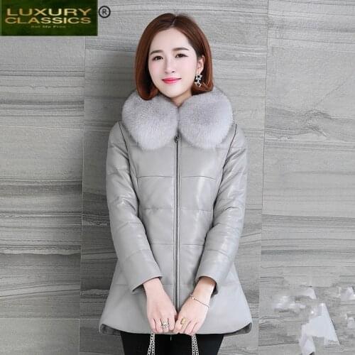 Genuine Leather Jacket Winter Women Duck Down Jacket Female Natural Fox Fur Collar Coat Real Sheepskin Coats Hiver HSH34