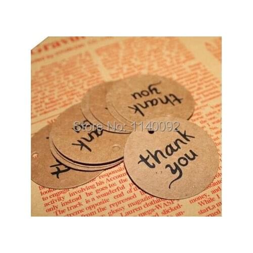 Wholesale dia. 4cm Thank you Kraft Hang tag , Retro Kraft Gift round tag,Gift Packaging Label 500pcs a lot baking card