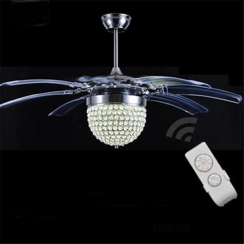 Ceiling fans light K9 crystal folding modern minimalist fashion invisible mute Remote control 90-260V 42 inch pendant lights