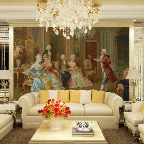 European style luxury oil painting wall custom mural ancient study living room bedroom TV background decorative painting
