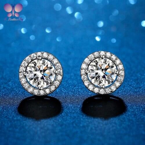 A Butterfly 925 Sterling Silver Moissanite Halo Earrings 0.5 1.0 2.0CT Round Cut Very Shiny Wedding Jewelry Quality Assurance