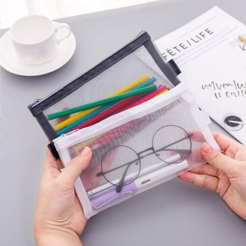 Mesh Pencil Case Fast Access Zipper Pocket Handy Pen Holder Bag Large Capacity for Makeup Brush Pencil Cases Bags Stationery