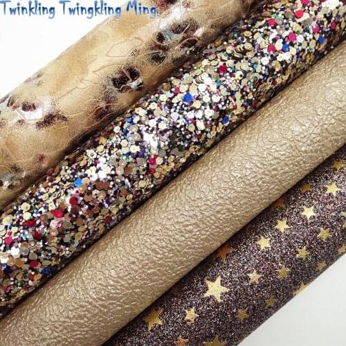 Mixed Colors Chunky Glitter leather, Stars Printed Glitter Leather, Snake Faux Leather For Bow A4 21x29CM Twinkling Ming KM113