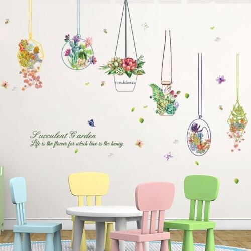 Succulents Basket Painting Wall Sticker Home Decor DIY Kids Room Decals Living Room Mural Art Poster Window Stickers