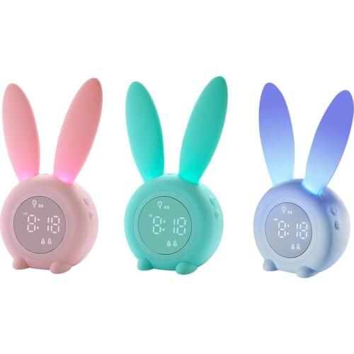 Bunny Ear LED Digital Alarm Clock Electronic LED Display Sound Control Cute Rabbit Night Lamp Desk Clock For Home Decoration 40p