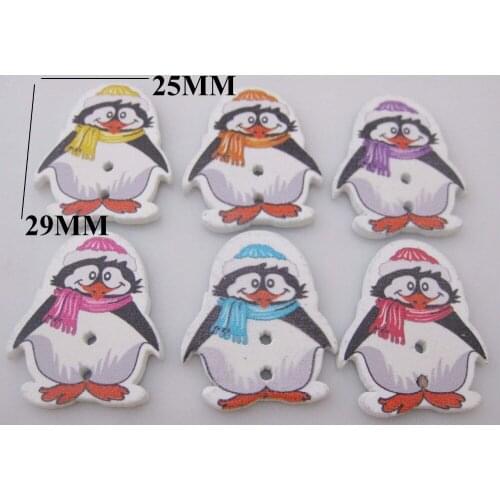 WBNKNE Decorative cartoon buttons Mix child Buttons wood 100pcs Lovely Penguin Shape 30mm*25mm sewing accessories
