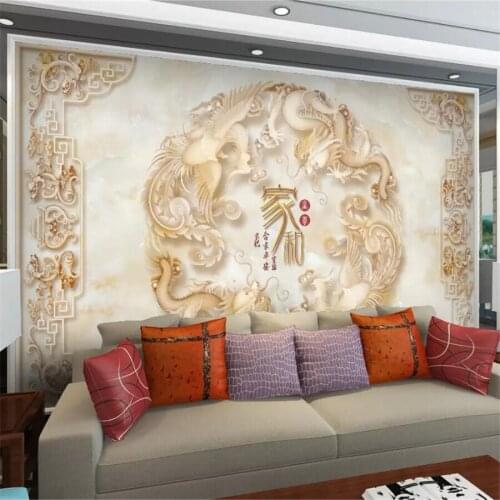 Wellyu Custom wallpaper 3d jade carving home and rich jade embossed dragon and phoenix Chengxiang TV background wall paper обои