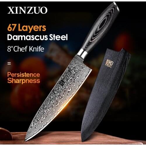 XINZUO 8" in Professional Chef Knife Damascus vg10 Steel Pakkawood Handle Kitchen Knife Steel Very Sharp Stainless Steel Knives