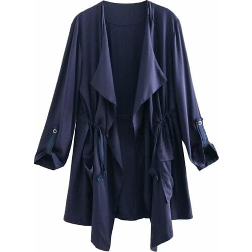 Womens casual jacket spring and autumn new style womens solid color long-sleeved casual drape tie waist coat female