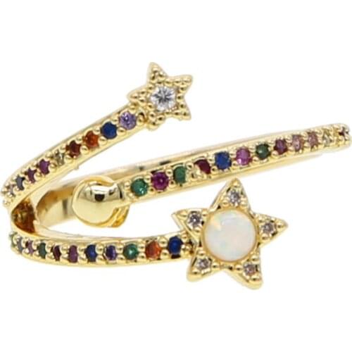 Womens High Quality rainbow Cubic Zircon CZ Crystal Star Ring for Women Gold Color white opal ring Bague Jewelry