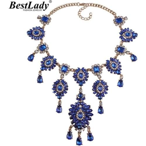 Best lady Fashion Tassel Luxury Chunky Boho Gem Crystal Beads Statement Necklace Femme Vintage Collar Maxi Choker 489