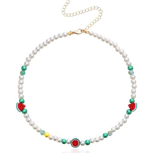 Trend Fruit Charm Pearl Necklace for Women Colorful Beads Choker Necklaces Sweet Girl Friend Gift Summer Beach Jewelry 2021 New