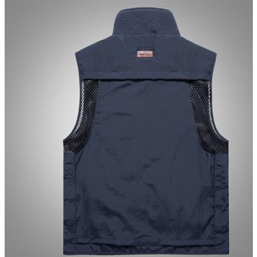 Summer Autumn Vest Men Casual Thin Mesh Waterproof Tactical Vest Stand Collar Multi-pockets homme Mens Waistcoat Size 4XL