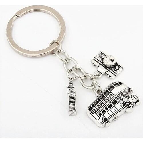 1pc London Keychain Big Ben Key Ring London Bus Charms With Camera England Gift For Traveler E1635