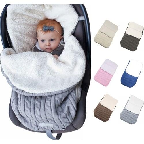 1Pcs Baby Stroller Cashmere Sleep Bag Pure Color Knitted Wool Warm Outdoor Baby Envelope Sleepsack Quilt Baby Care