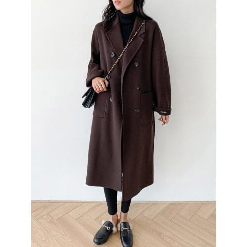 10% cashmere wool double-sided woolen coat 2020 autumn and winter Korean womens loose lace over-the-knee coat