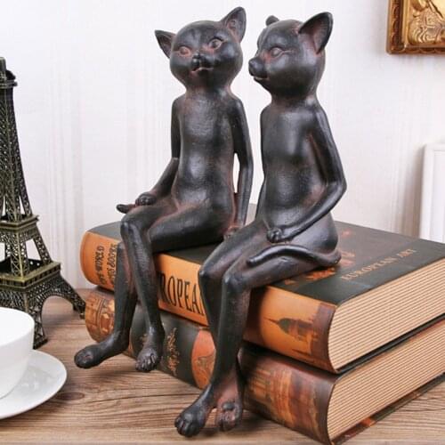 2PCS/SET RETRO CAT ART SCULPTURE TARNISH ANIMAL STATUE RESIN ART&CRAFT HOME DECORATION ACCESSORIES FOR LIVING ROOM L3272