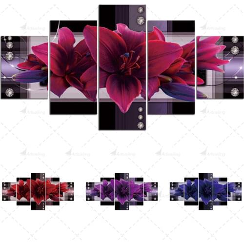 5 Pieces Abstract Colorful Flower Posters Wall painting Lily Flowers Modular Art Abstract Pictures for Living Room bedroom