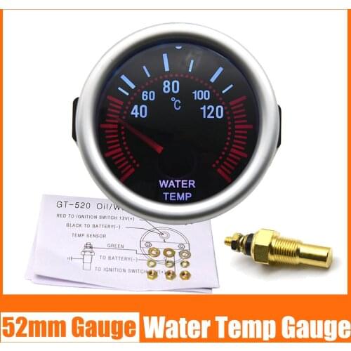 / 52mm Universal Water Temperature Meter + Water Temperature Sensor 40~120 Celsius With White Backight LED Smoke Len Digital 12V