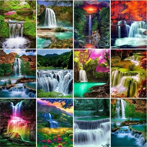 5D Diamond Painting Waterfall Landscape Tree Full Round Rhinestone Diamond Embroidery Cross Stitch Kits Mosaic DIY Room Decor