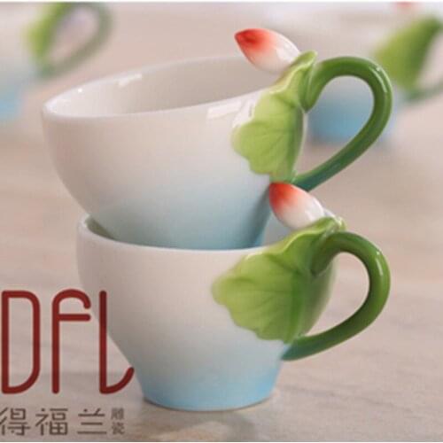 6PCS New 3D Lotus Enamel Coffee Tea Cup Mug Creative Bone China Ceramic Drinkware Chinese Kung Fu Drinking
