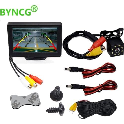 Car Rear View Camera Wide Degree 4.3" TFT LCD Color Display Monitor + Waterproof Night Vision Reversing Backup 2In1 Parking Reve