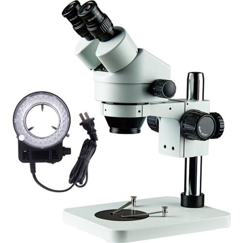Binocular eyepiece zoom focus Stereomicroscope with LED round light diopter adjusting ring vertical pole stand Stereo Microscope