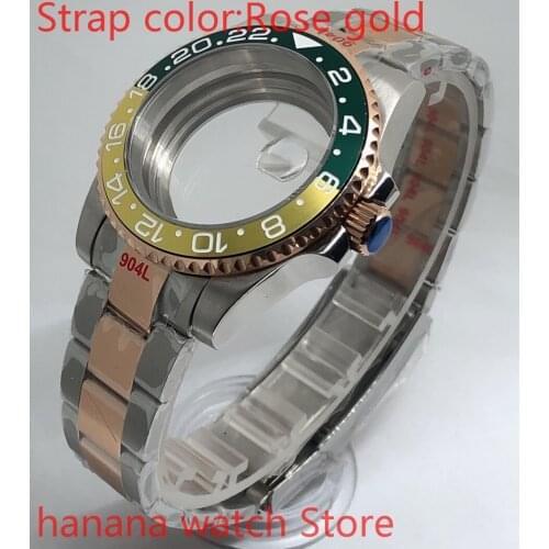 Transparent cover 904L stainless steel rose gold strap bracelet with 40mm sapphire glass ETA NH36 MH35 case,bezel yellow green