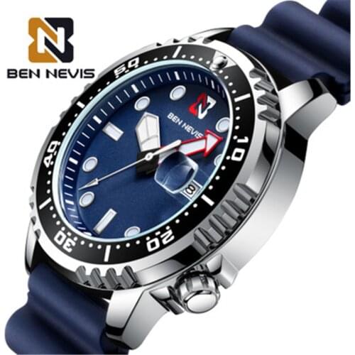 Ben Nevis 2020 Sport Quartz Watch For Men Date Calendar Silicone Strap Waterproof Blue Bracelet Male Clock Relogios Masculino