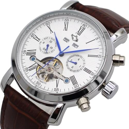 JARAGAR Mens watches automatic mechanical Tourbillon Watch top brand luxury Calendar Day Week Year Leather watch Reloj hombres