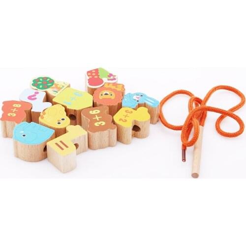 Wooden Toys Baby DIY Toy Cartoon Fruit Animal Stringing Threading Wooden Beads Toy Monterssori Educational For Children