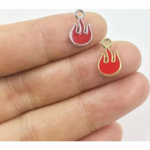 Eruifa 10pcs 8*10mm Red Epoxy Tiny Fire Zinc alloy Charms Pendant Jewelry DIY Handmade Earrings.Bracelet, Necklae 2 colors
