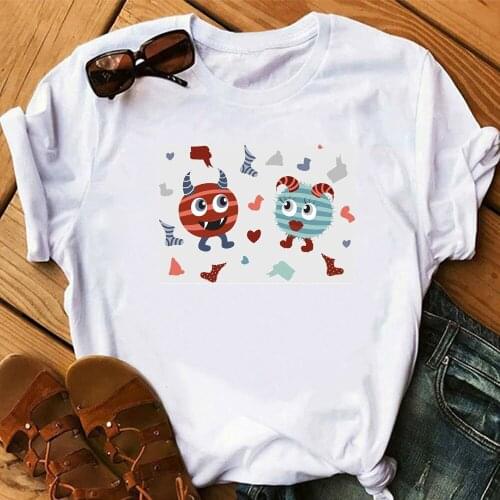 Cartoon Print T Shirt Women Fashion T-shirt Graphic Cute Cartoon Tshirt Korean Style Top Tees Female XK00159