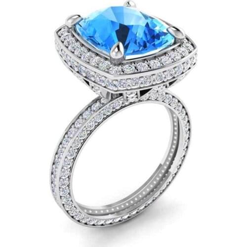 Hainon Large Sky Blue Stone Rings for Women Wedding Gift Silver Color Rings Princess Luxury Jewelry Bague Femme Anillos Mujer