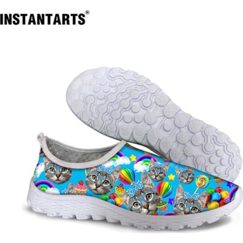 INSTANTARTS Women Flats Fashion Womens Cute Loafers Animal Cat Printing Ladies Summer Loafers Comfortable Beach Water Shoes