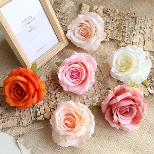 1pcs artificial roses white silk fake roses flower faux heads high quality DIY wedding home decoration scrapbook accessories