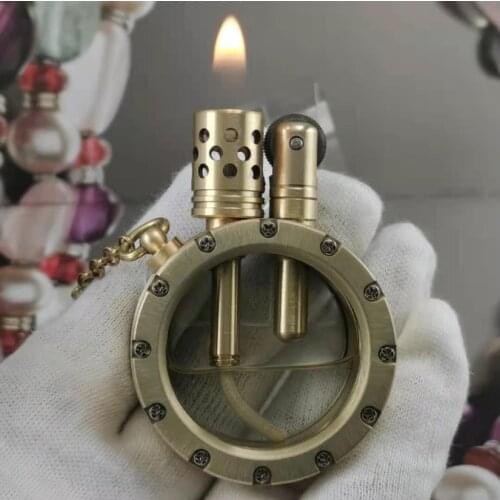 Handmade Pure copper kerosene lighter Transparent tank Portable circular arc collection of gifts (handmade 4-7 days