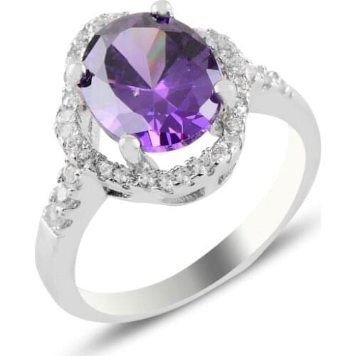 Silver 925 Sterling Amethyst Zircon Stone Ring