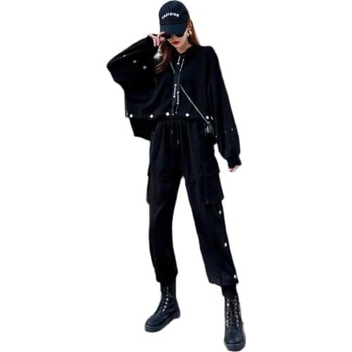 Fashion Tooling Suit Korean Womens Clothing 2021 New Loose Tracksuit Women Cool Girl Wear Handsome Two Piece Set Women
