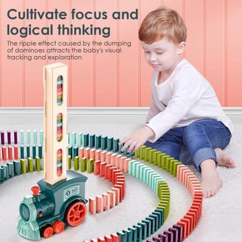 Kids Domino Train Car Set Sound Light Automatic Laying Domino Brick Colorful Dominoes Blocks Game Educational DIY Toy Gift
