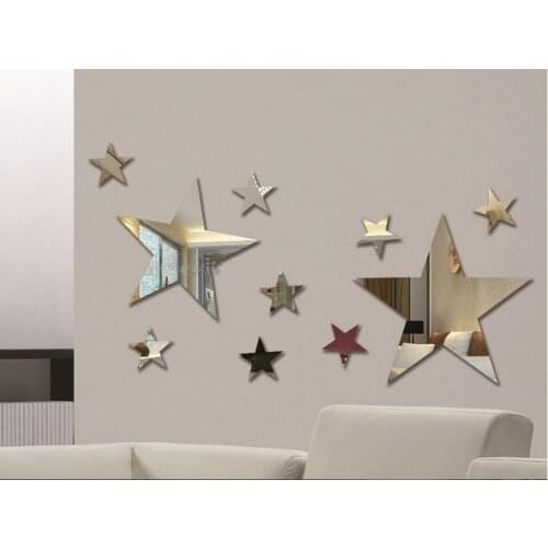 Set of 10pcs Creative five stars wall mirror sticker for kids child `s bedroom home deco , 3D DIY Crystal Wall Sticker