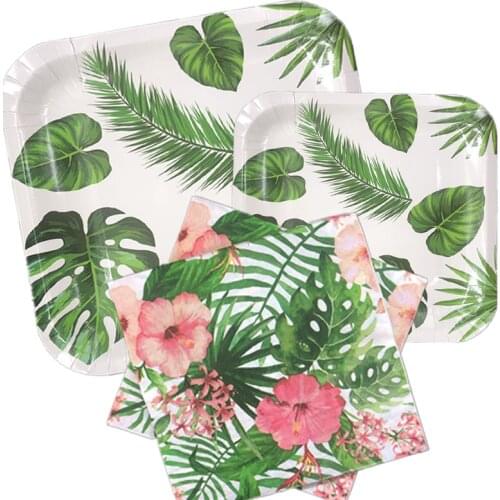 Omilut Tropical Palm Leaf Disposable Tableware Set Tropical Flamingo Birthday Supplies Summer Party Hawaii Party Decor
