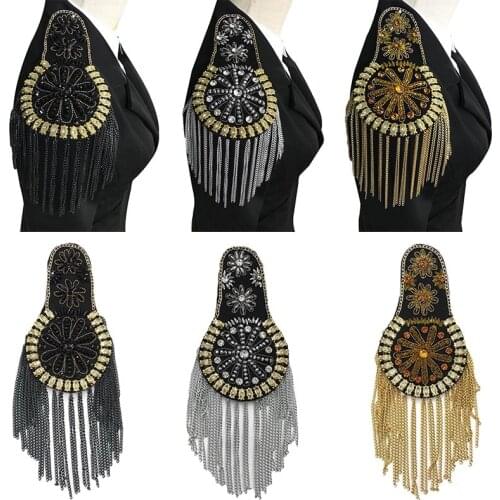 The New Handmade Fashion drill Tassel Chain Shoulder Board Badges Beads Fabric Metal Metal Cchain Epaulette JZ7