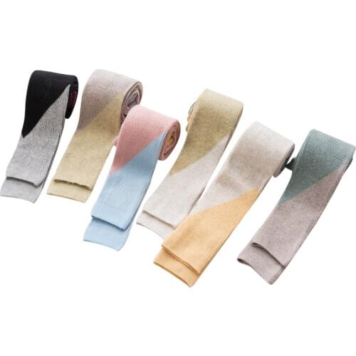 2021 Autumn And Winter New Double Needle Childrens Leggings Color Matching Diagonal Stripes Girls Knitted Nine-point Pants